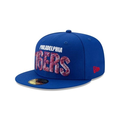 Blue Philadelphia 76ers Hat - New Era NBA Raised Threads 59FIFTY Fitted Caps USA9423867